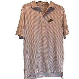Peter Millar Polo Shirt Men Purple Stripe Summer Comfort Golf Button Pocket L
